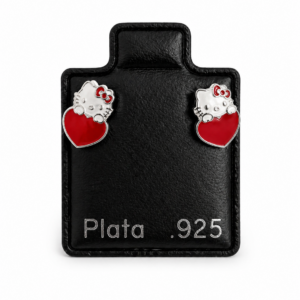 Aretes de Plata .925 Hello Kitty Corazón Rojo