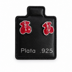 Aretes tipo Tous rojo en plata .925