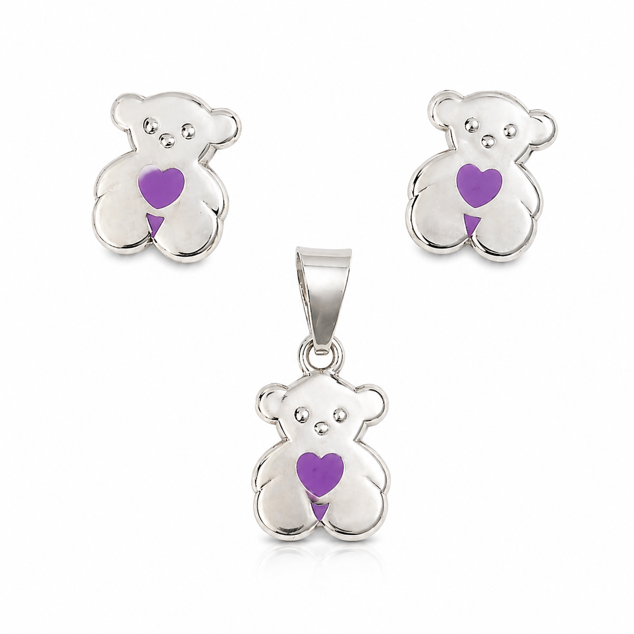 Set de Aretes y Dije Diseño Osito con Corazón f 1 PLT00011