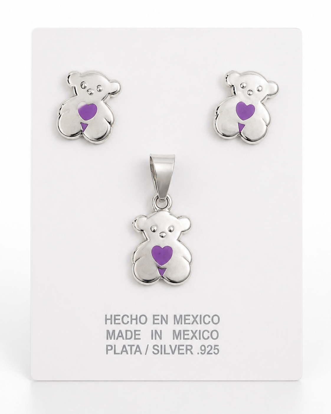 Set de Aretes y Dije Diseño Osito con Corazón f 3 PLT00011