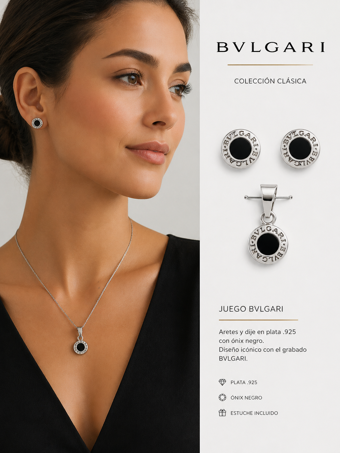 Juego de Aretes y Dije Tipo bulgary 300 4 PLT000