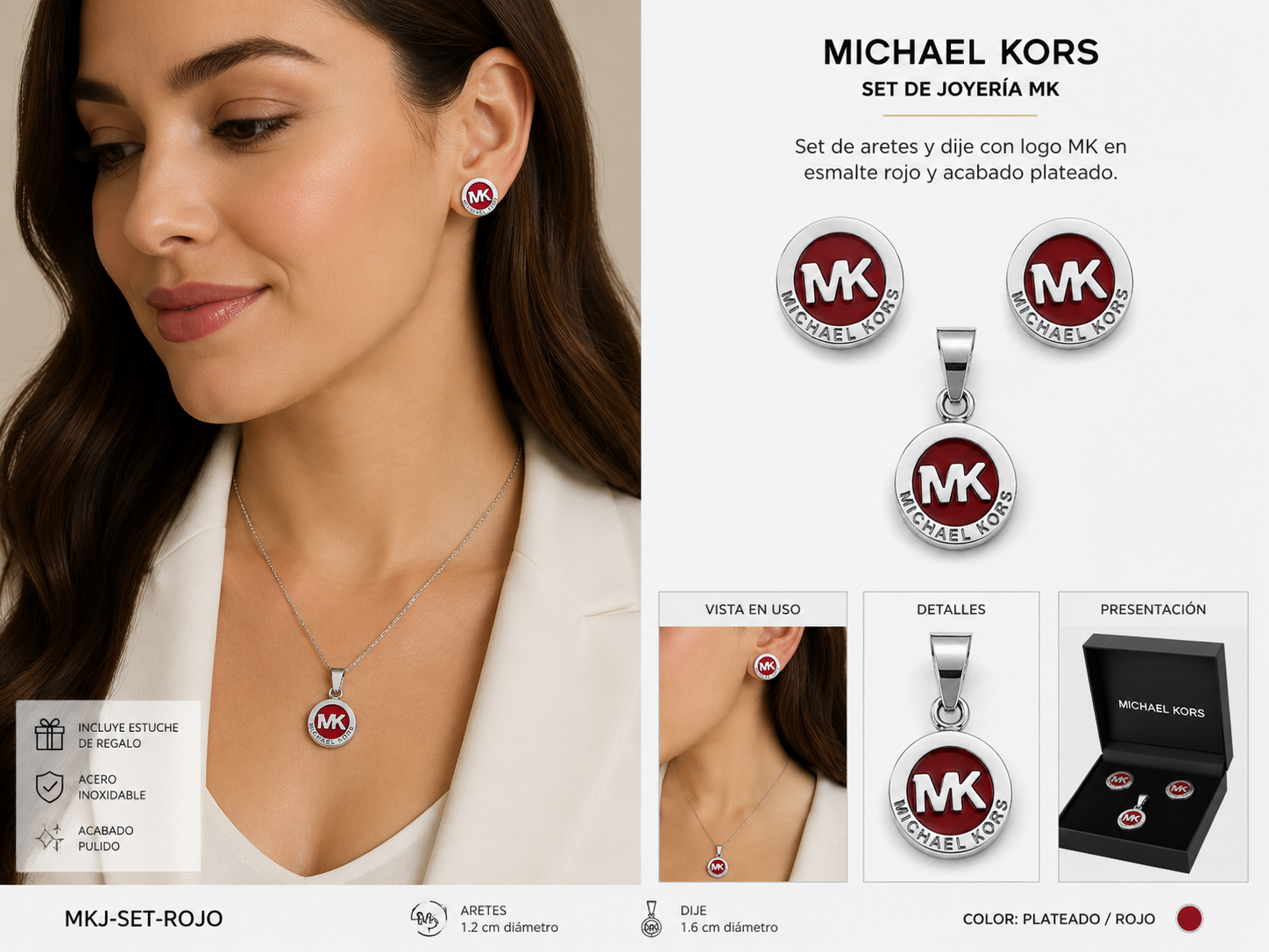 Juego de Aretes y Dije Tipo mk 300 3 PLT00014