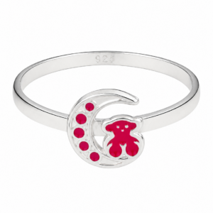 Anillo de Plata 925 Luna y Oso Rosa – Diseño Ajustable